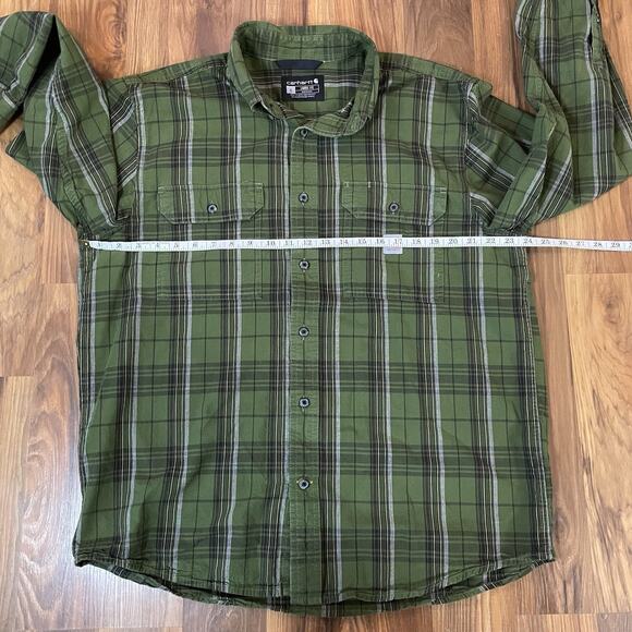 Carhartt Men's L Loose Fit Midweight Chambray Long-Sleeve Plaid Shirt - Green - Picture 6 of 8